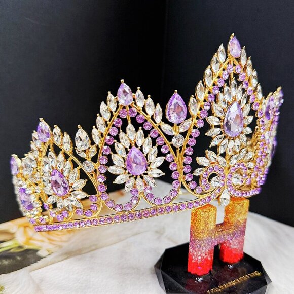 Victorian Gold Jewelry, Princess Crown, Goddess Jewelry, Purple Crystal Tiara main image 9